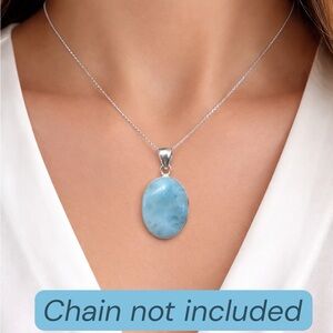 Blue Larimar and 925 Sterling Silver Handmade Oval Pendant (NEW)